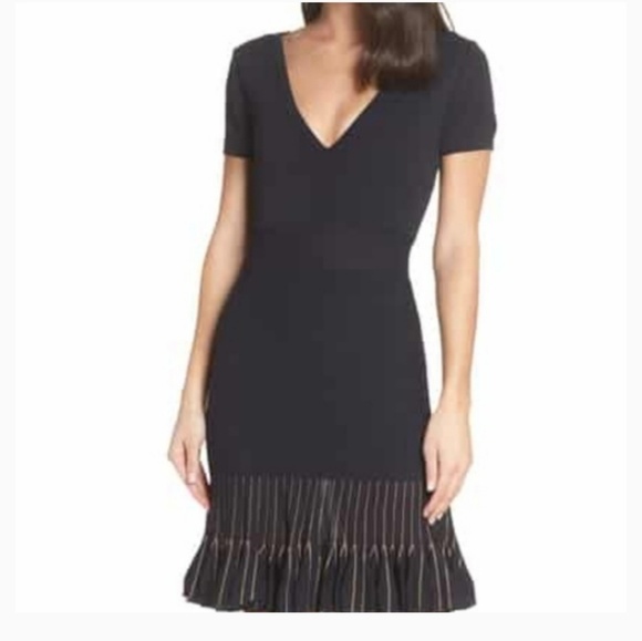 Nwt French connection ruffle navy and gold dress - Picture 3 of 7